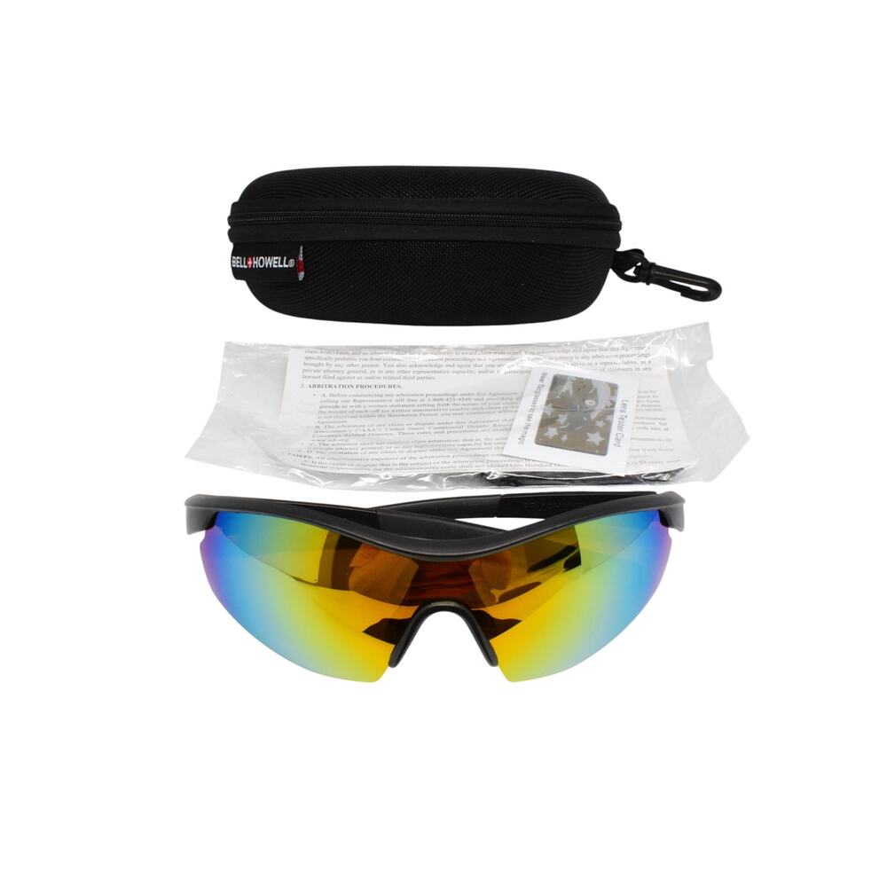 Bell + Howell Black Frames Yellow/Blue Lenses Shield Sunglasses - NEW CONDITION